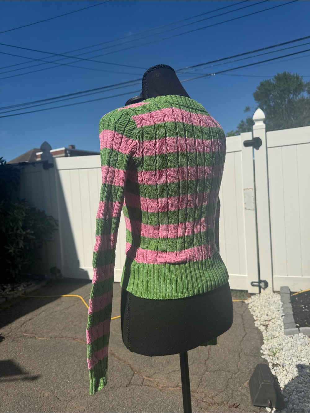 Aero Striped Cable-Knit Scoop Neck Sweater - Pink & Green - Picture 6 of 8